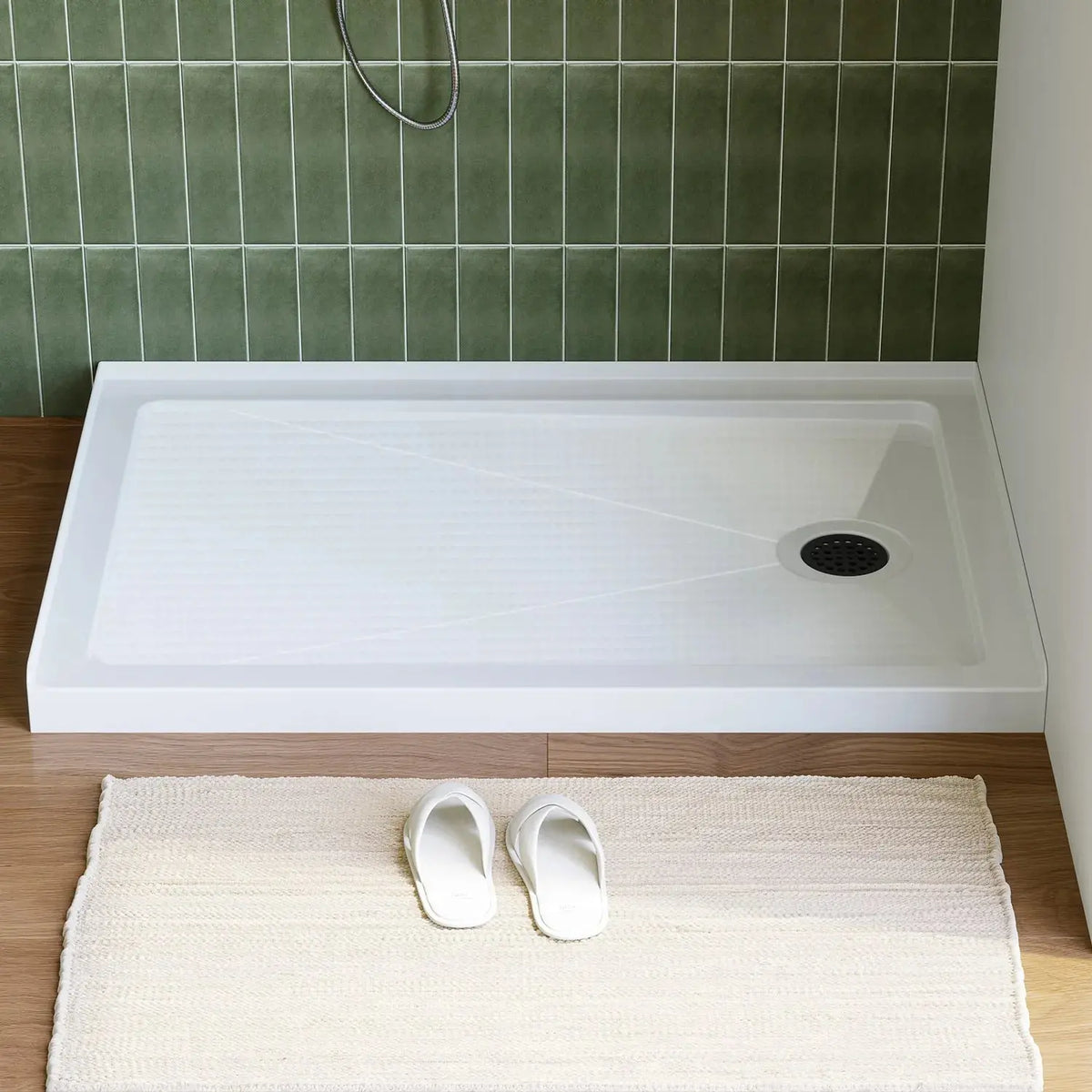 White Shower Pan with Right Drain and Acrylic Model BS4832-MB-R HOROW