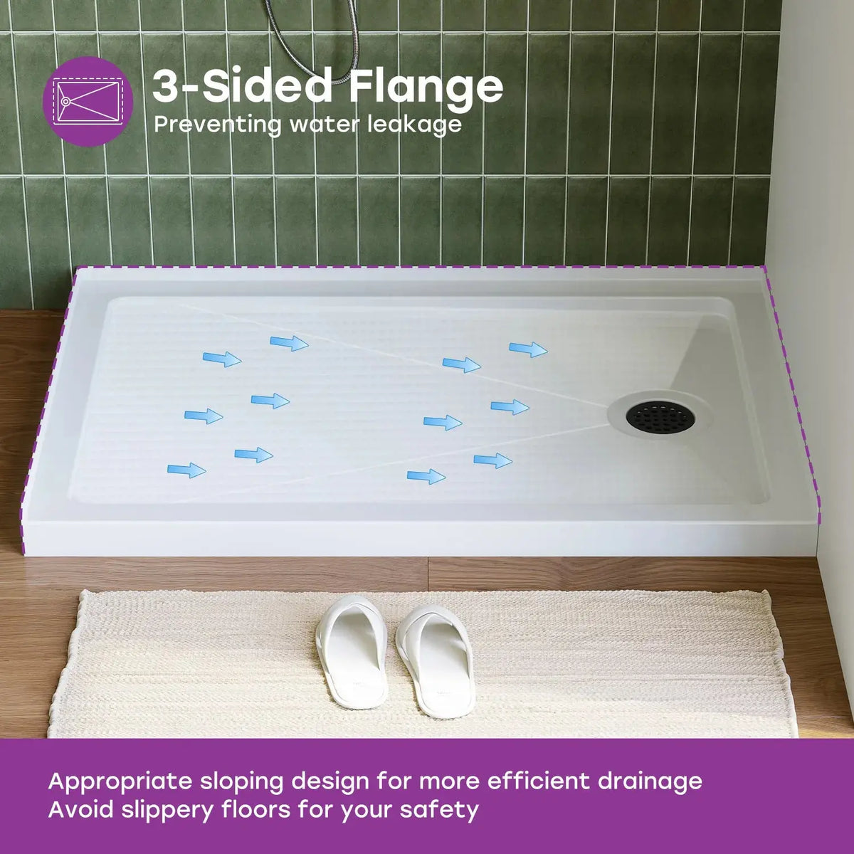 White Shower Pan with Right Drain and Acrylic Model BS4832-MB-R HOROW