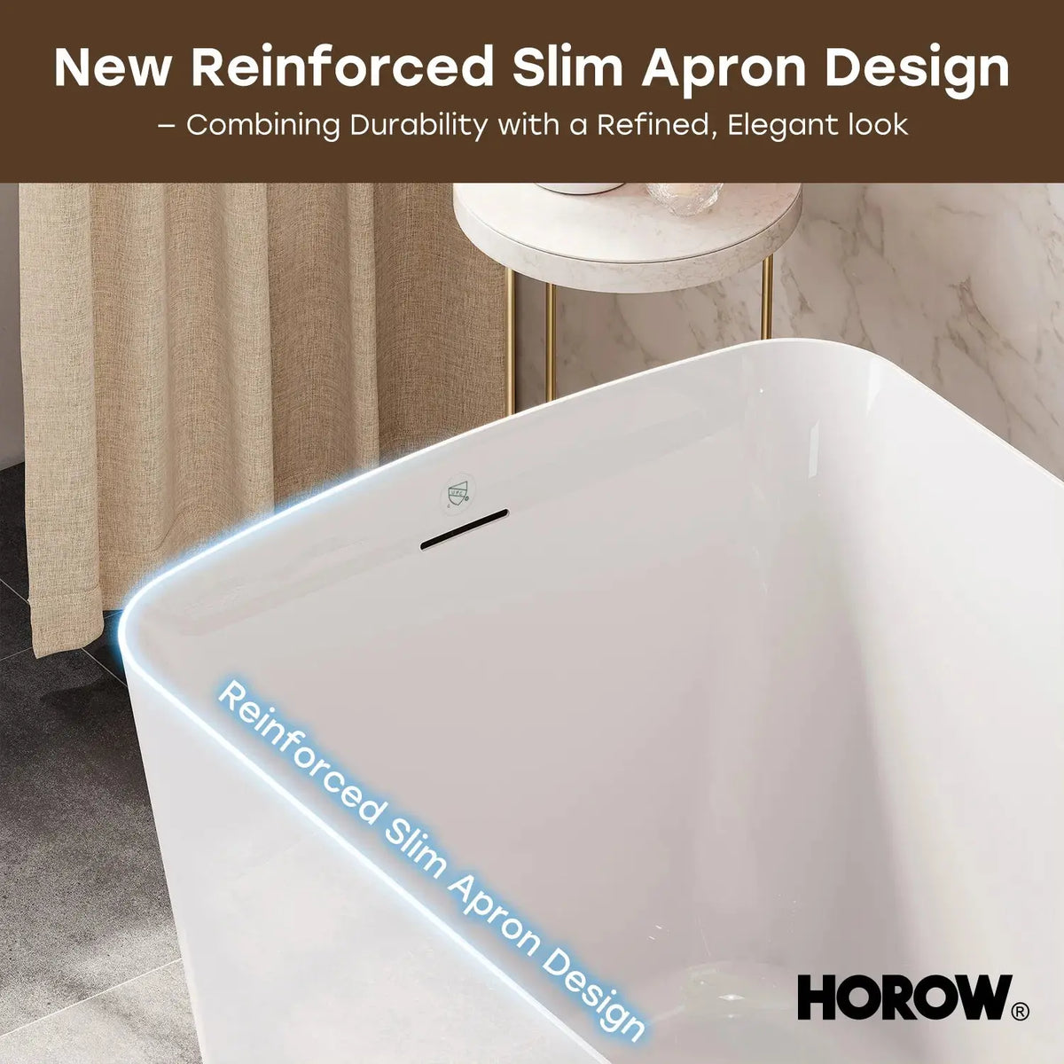 HOROW TU47-MBN-A 47" Acrylic Freestanding Soaking Bathtub