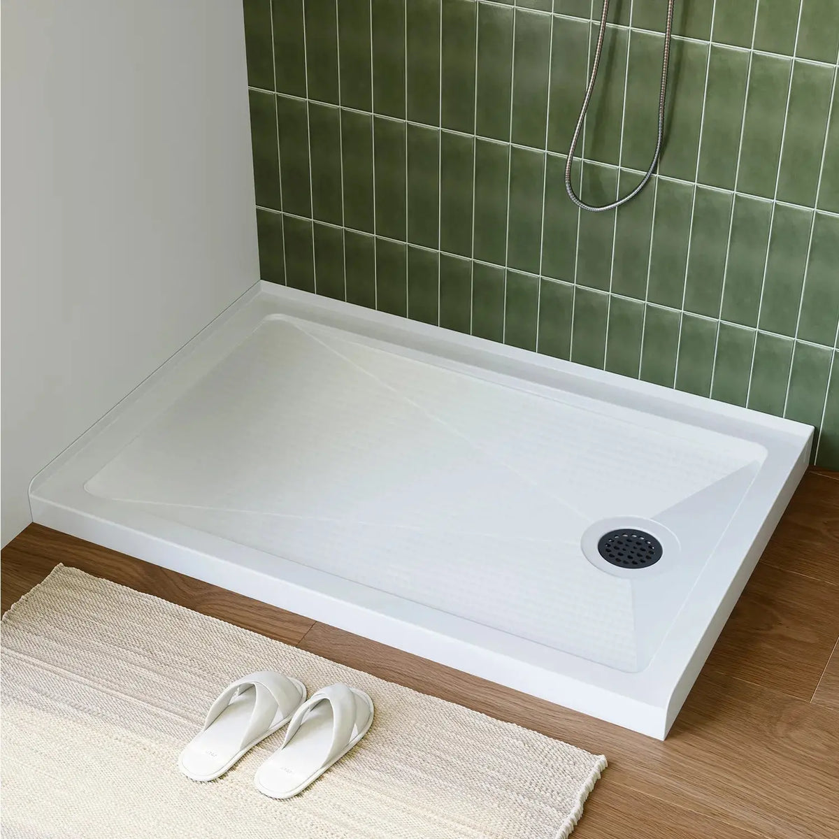 White Shower Pan with Right Drain and Acrylic Model BS4832-MB-R HOROW