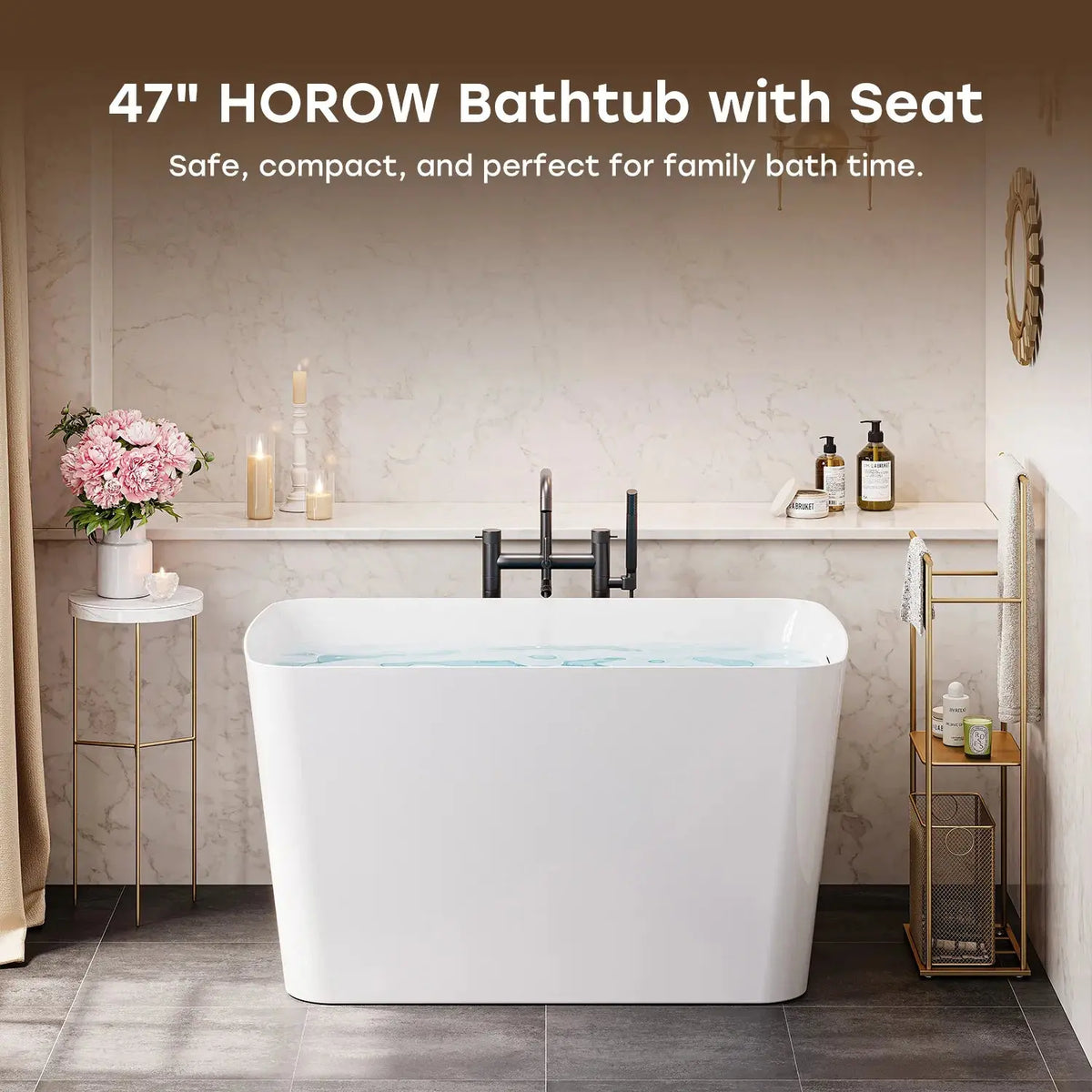 HOROW TU47-MBN-A 47" Acrylic Freestanding Soaking Bathtub