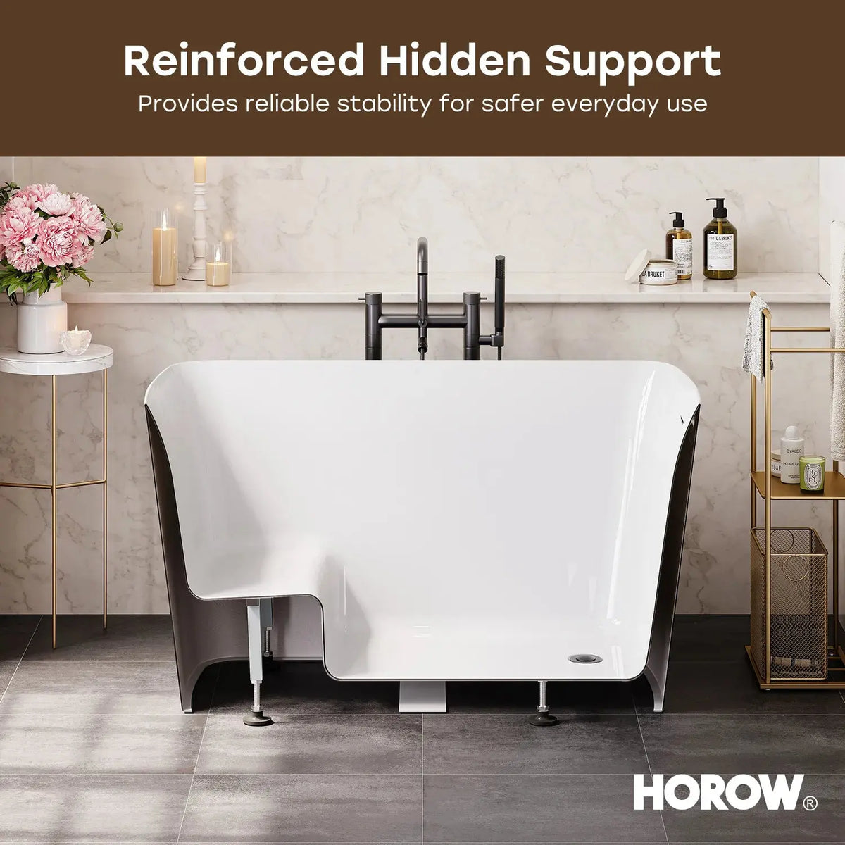 HOROW TU47-MBN-A 47" Acrylic Freestanding Soaking Bathtub