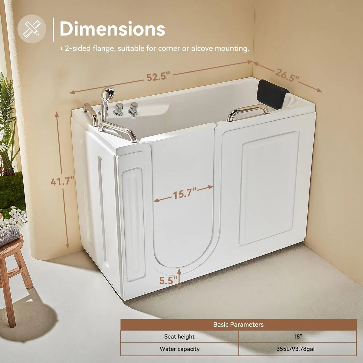 Walk in Tub with Shower and ADA Compliant for Senior Model WT52-L HOROW
