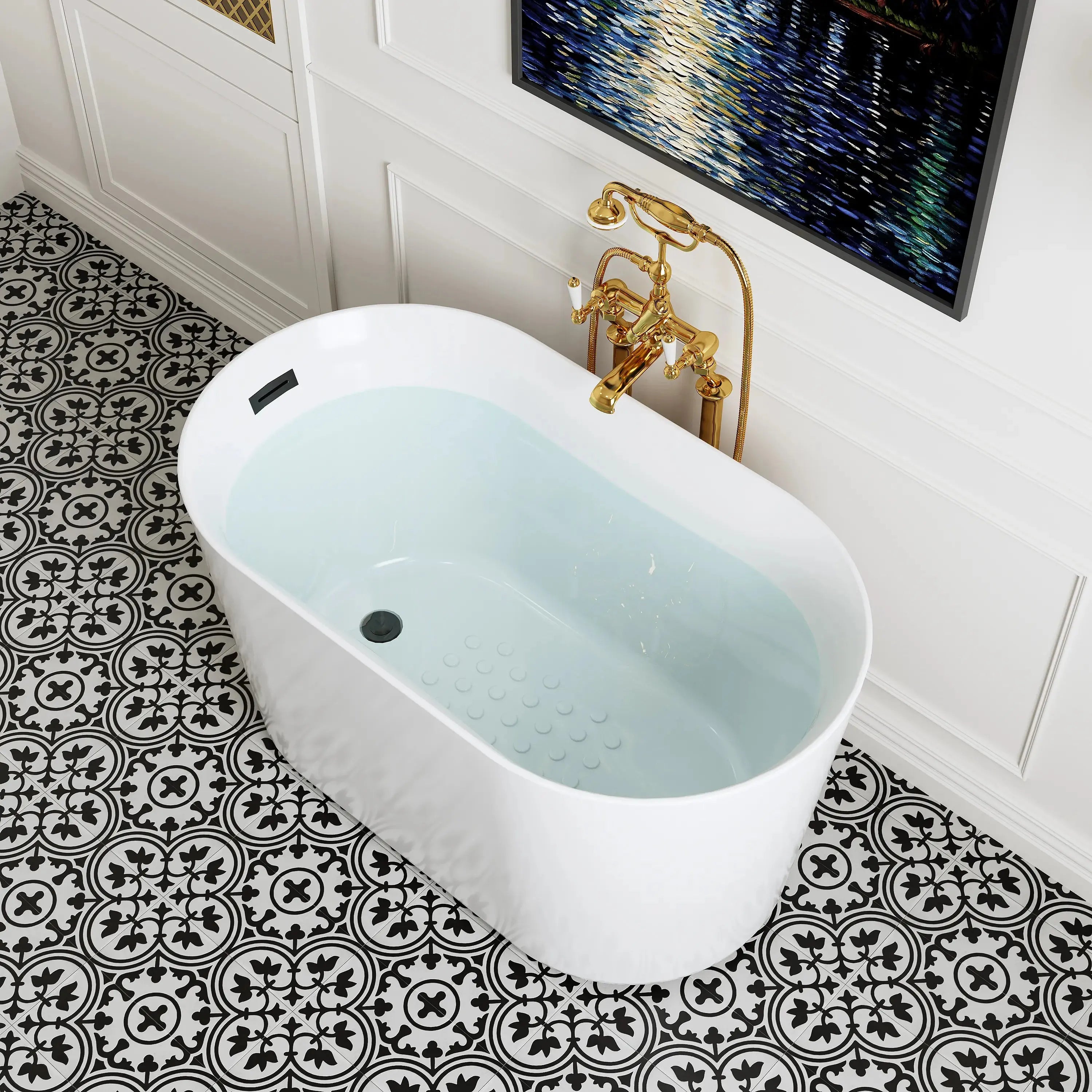 HOROW TU47-MBN-A 47" Freestanding Acrylic Bathtub with Side Drain & Deep Soaking Design