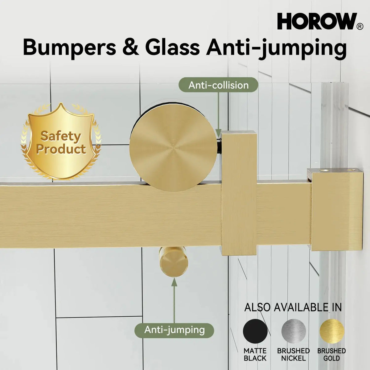 Brushed Gold Shower Door with Sliding Frameless and Glass Model TE6076-SG