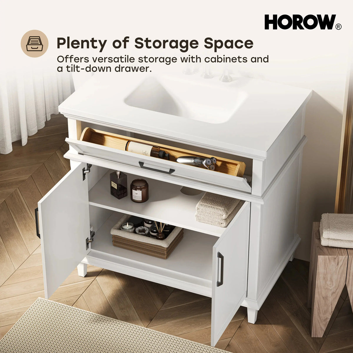 HOROW HR-VNA36 36" Bathroom Vanity Set with Matte Black Hardware