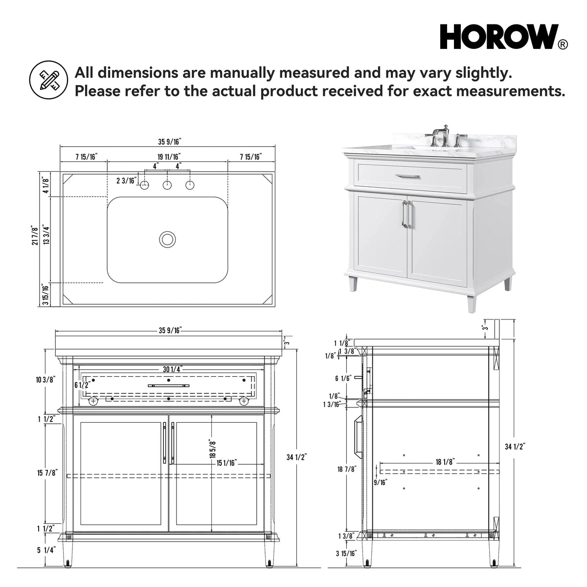 HOROW HR-VNB36 36" Bathroom Vanity Set with Cultured Marble Countertop