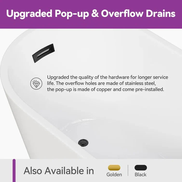 HOROW Freestanding Acrylic Bathtub 47 inch Soaking Tub Model TU47-MB-NS