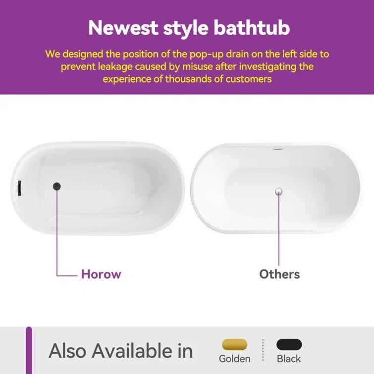 HOROW Freestanding Acrylic Bathtub 47 inch Soaking Tub Model TU47-MB-NS
