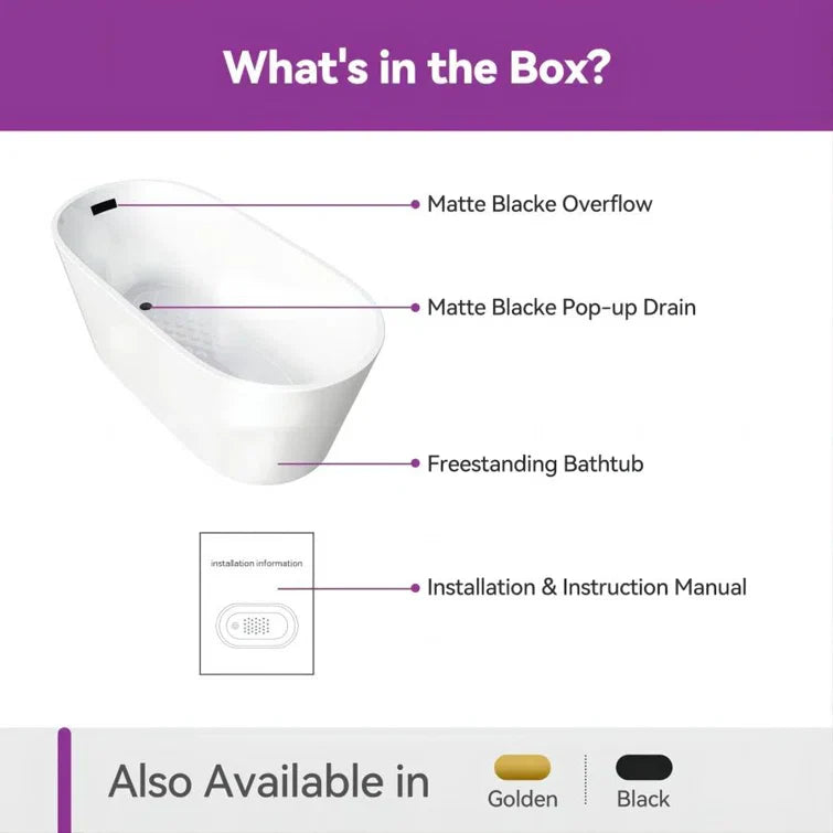 HOROW Freestanding Acrylic Bathtub 47 inch Soaking Tub Model TU47-MB-NS