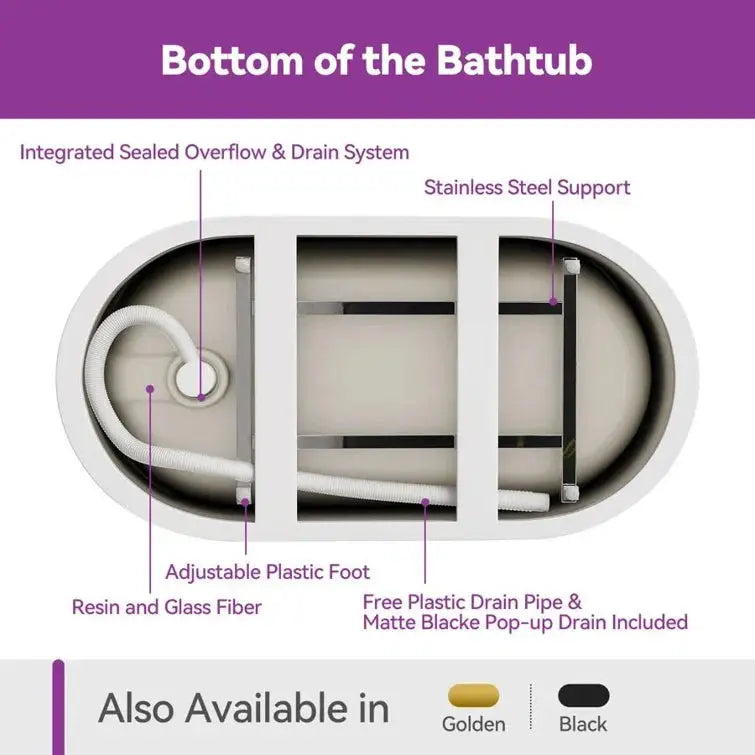 HOROW 47 Inch Freestanding Acrylic Soaking Tub Model TU47-SG-NS HOROW