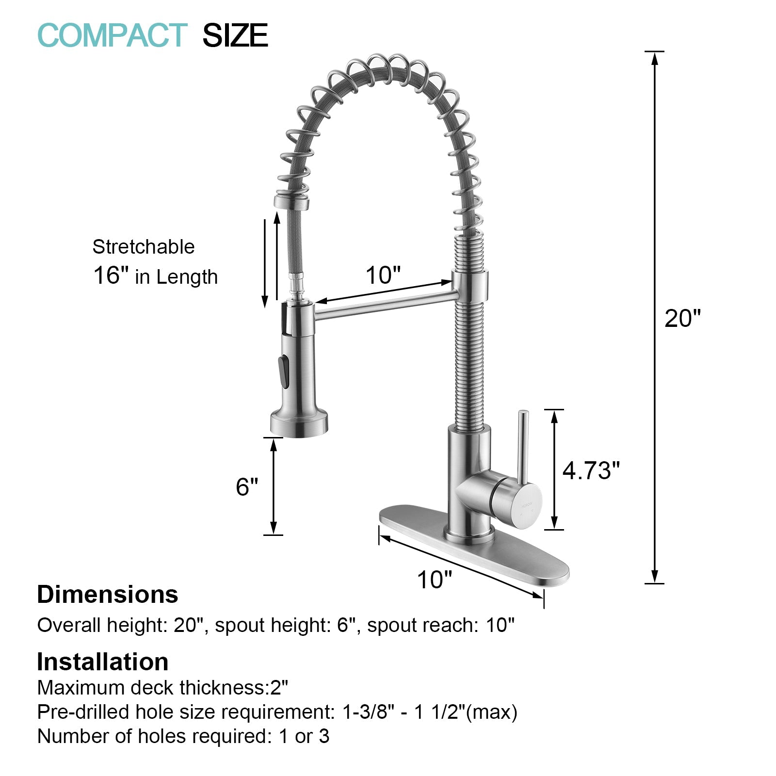 HOROW Best Kitchen Faucet With Pull Down Sprayer Model HR-KF0229B