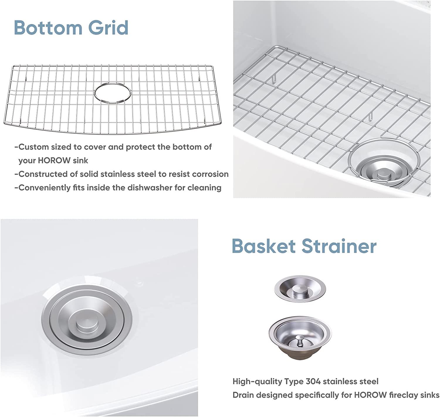 HOROW White Kitchen Sink Ceramic Porcelain Fireclay Single Bowl Model HR-S3318R