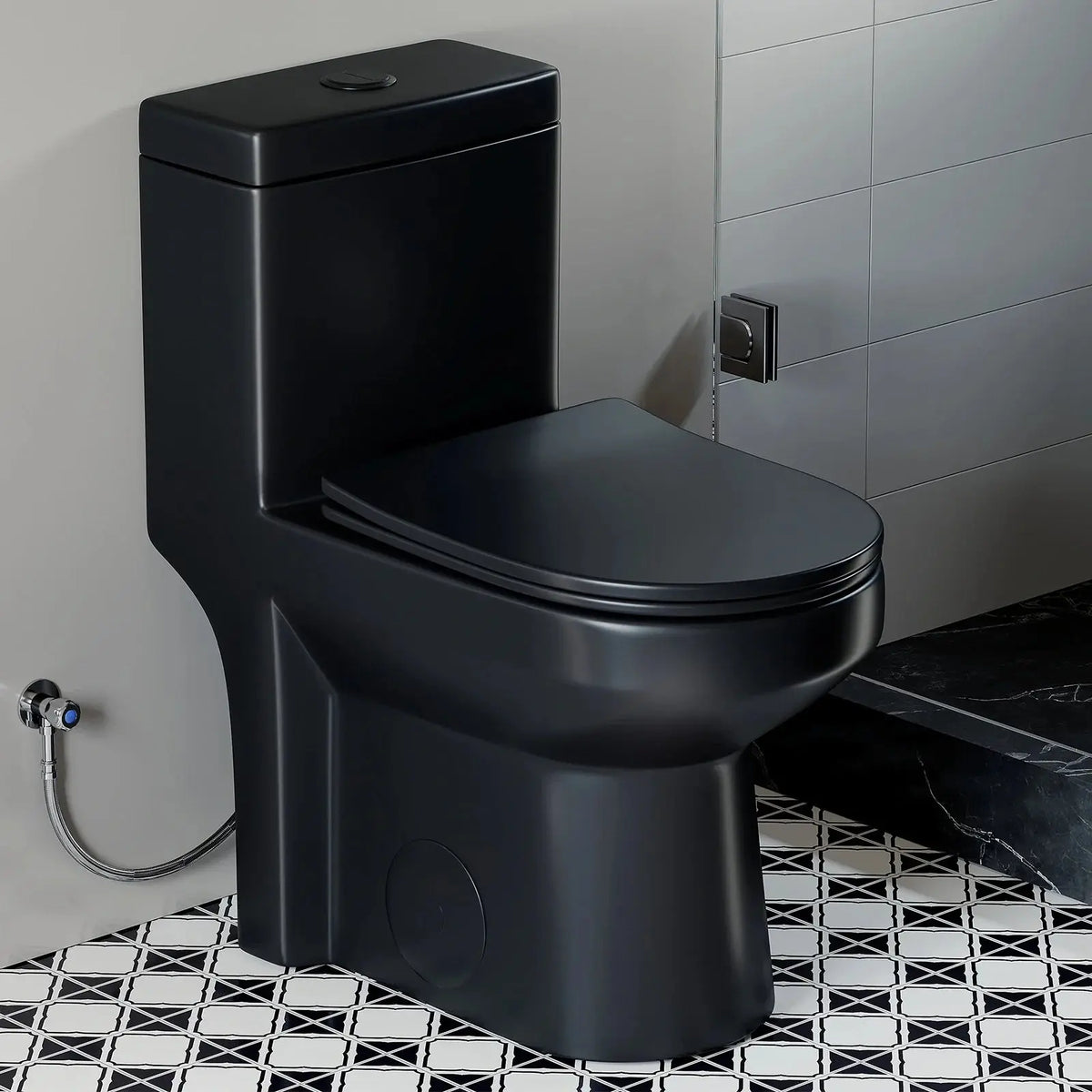 Matte Black Toilet with Skirted and UF Seat for 12 Inch Rough In Model 8733BU HOROW