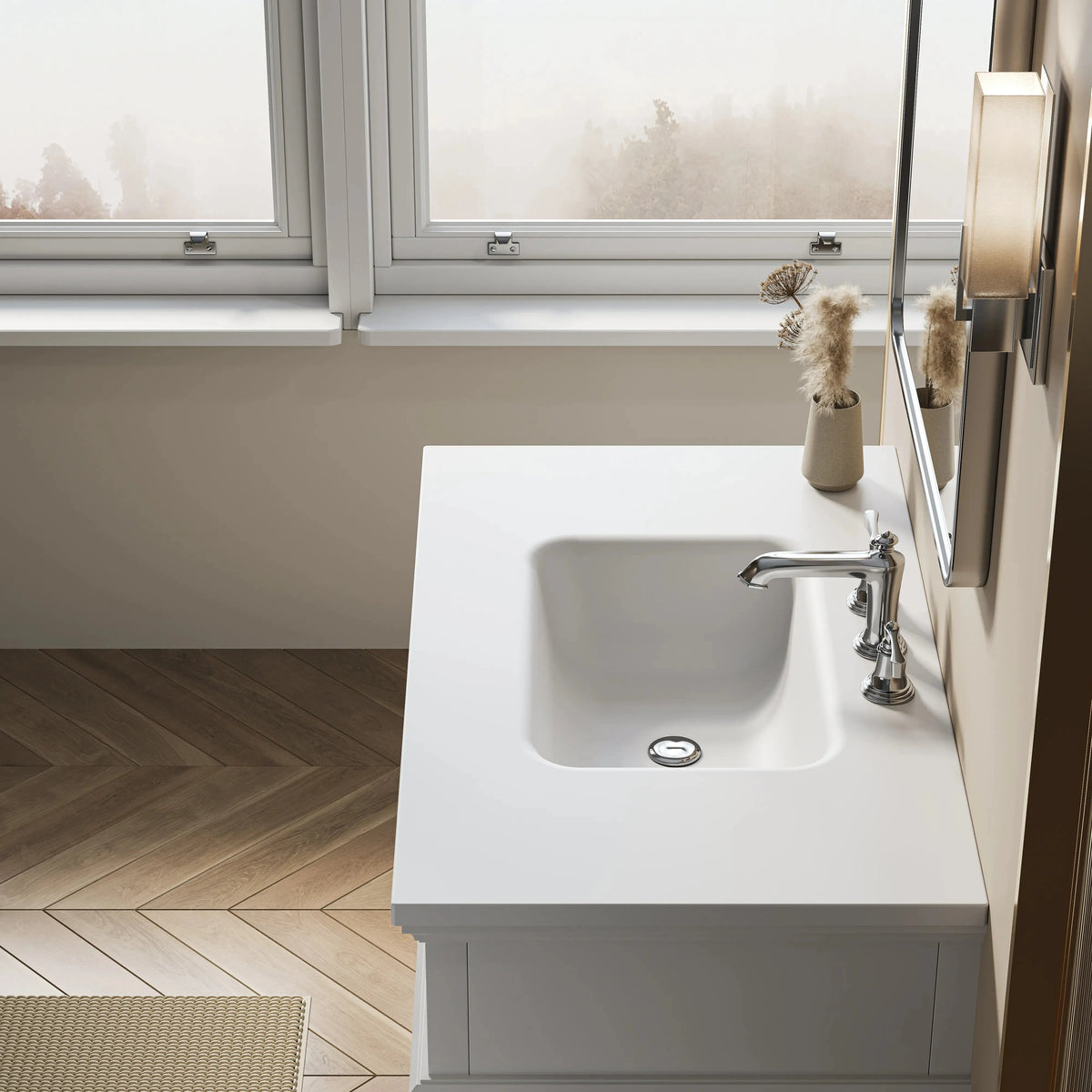 HOROW 36" Everstone Single Bowl Vanity Sink, Anti-Bacterial, Crack-Resistant, Velvet-Smooth Finish Model HR-VNA36D