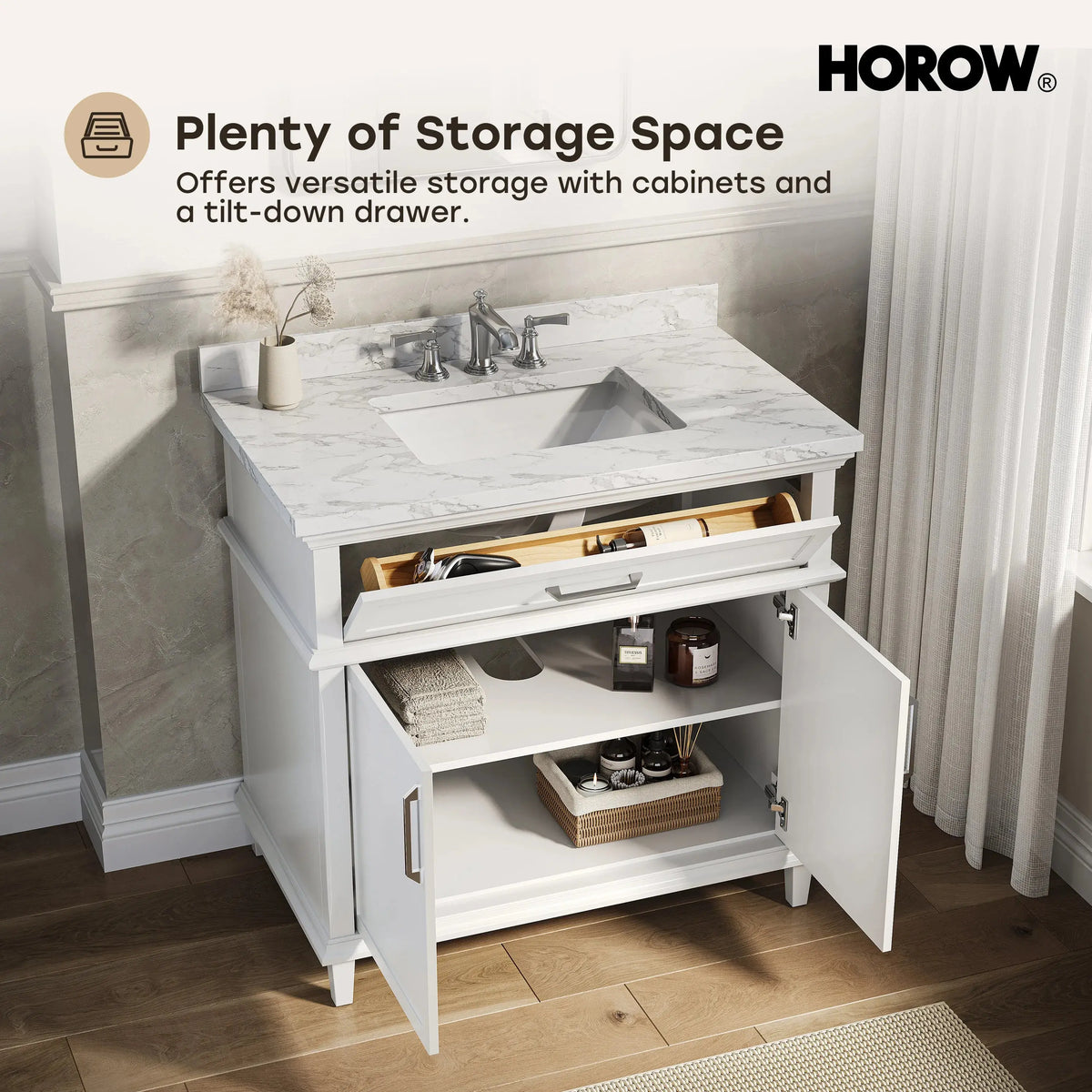 HOROW HR-VNB36 36" Bathroom Vanity Set with Cultured Marble Countertop