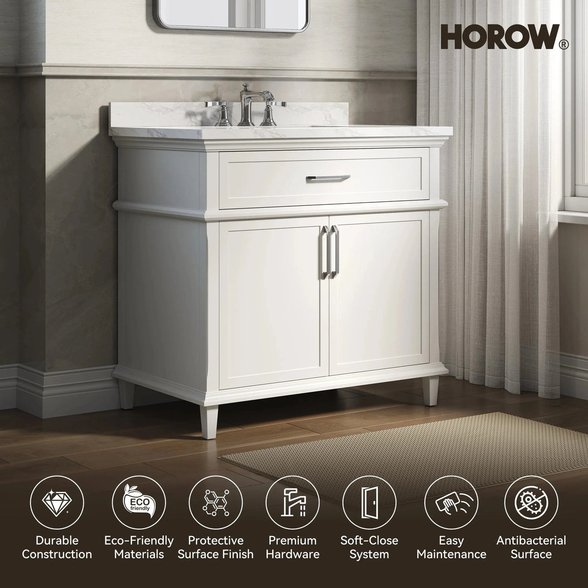HOROW HR-VNB36 36" Bathroom Vanity Set with Cultured Marble Countertop