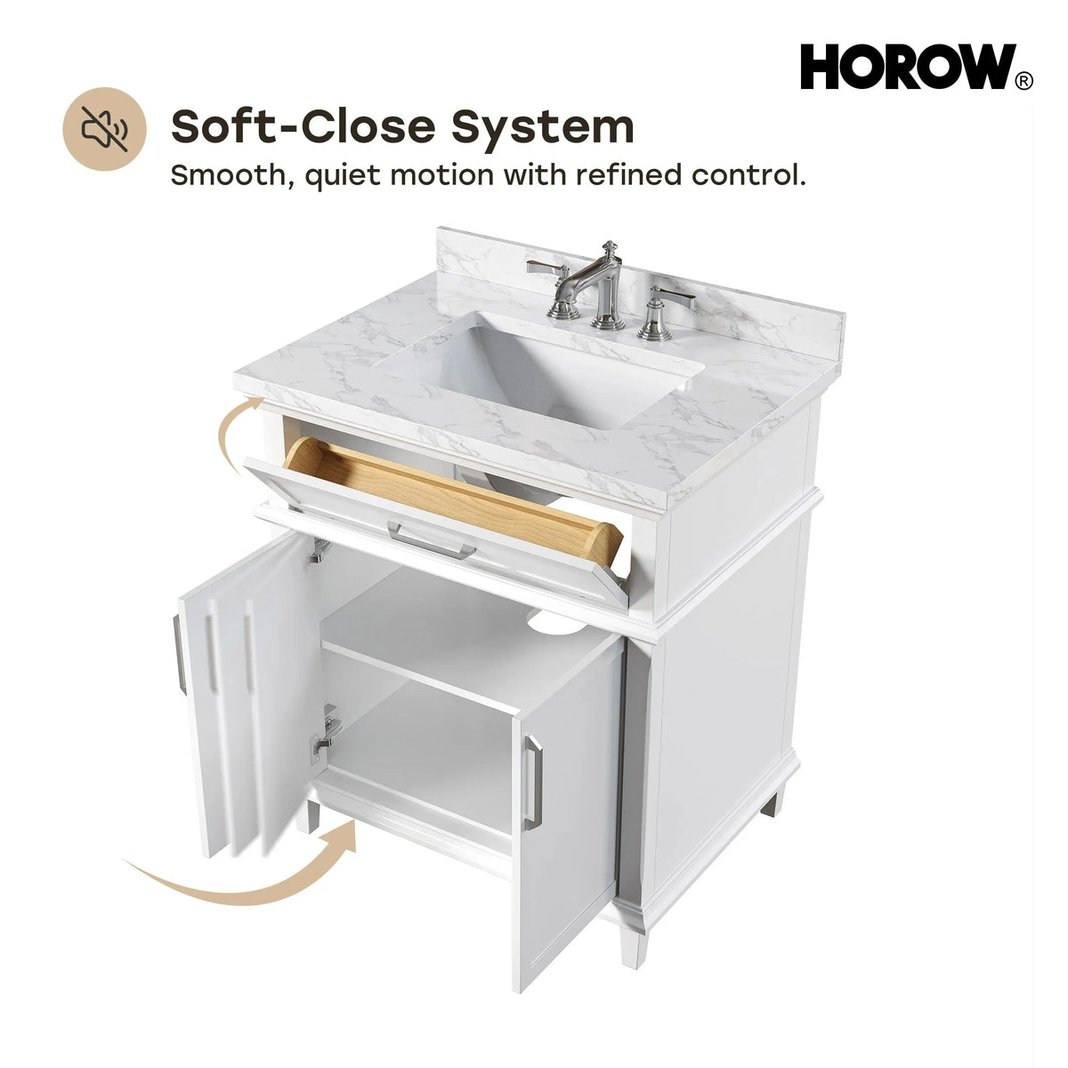 HOROW HR-VNB30 30" Bathroom Vanity Set with Tilt-Down Drawer & Marble Top