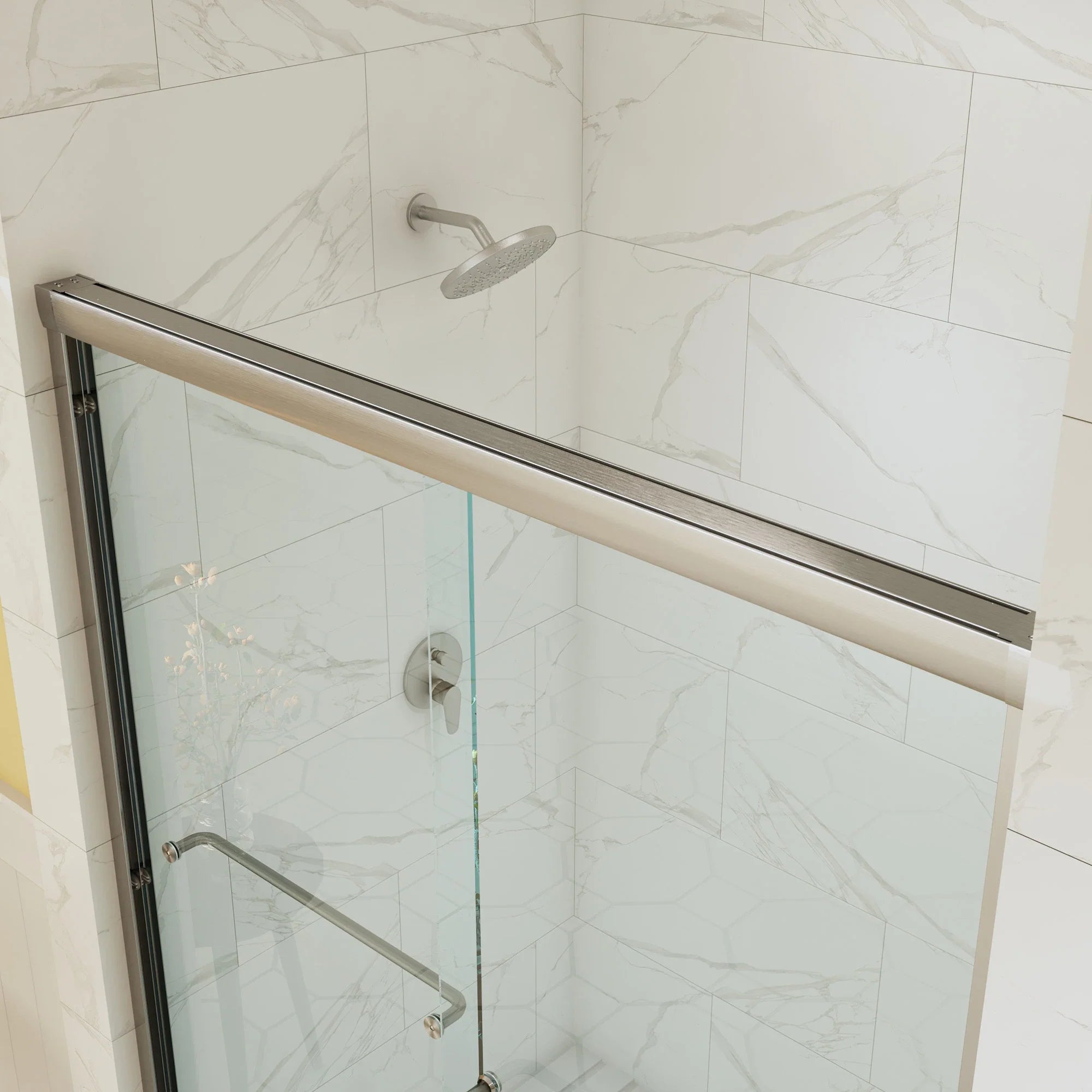 HOROW Bathroom Sliding Glass Door 60 Inch Brushed Nickel Frameless Shower Door Model BE6076-BN