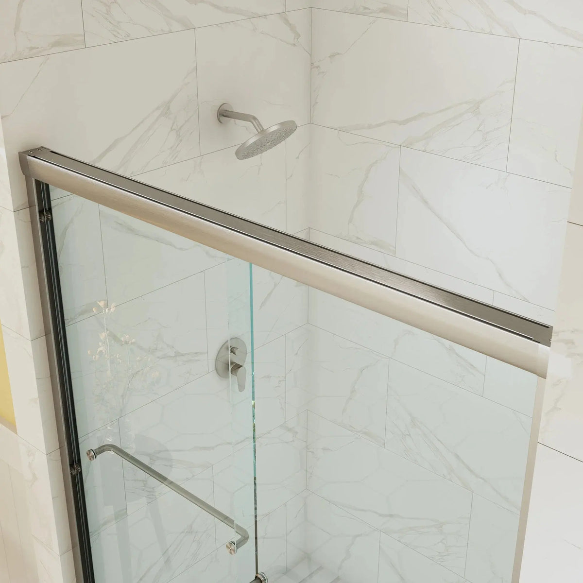 HOROW Bathroom Sliding Glass Door 60 Inch Brushed Nickel Frameless Shower Door Model BE6076-BN HOROW