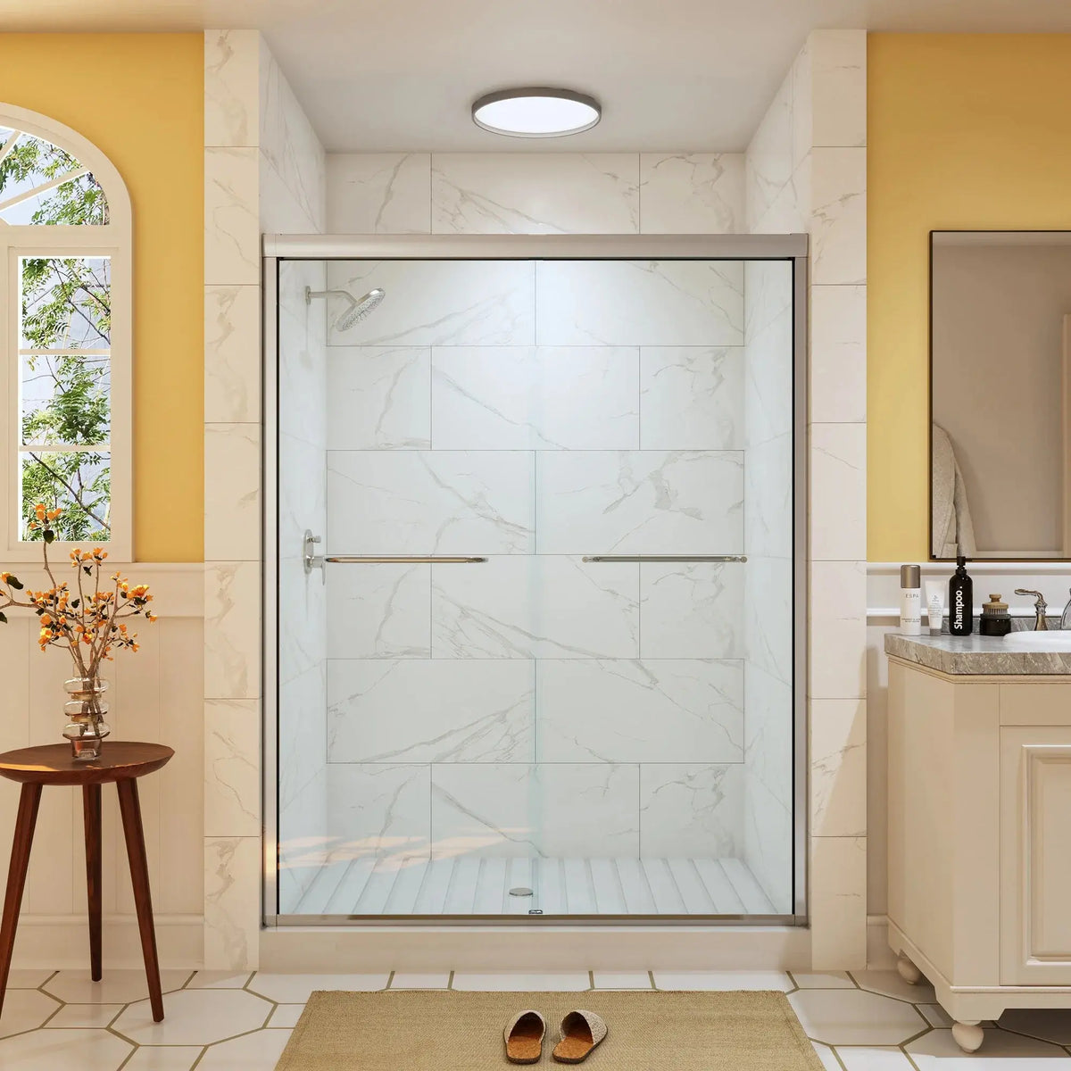 HOROW 60 Inch Glass Shower Door Sliding Chrome Shower Door Model BE6076-CH HOROW