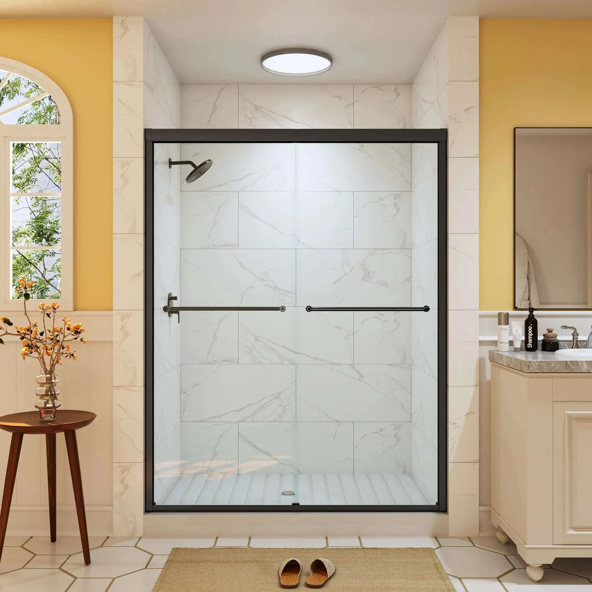HOROW Frameless Sliding Shower Door 60 Inch Matte Black Shower Door Model BE6076-MB HOROW