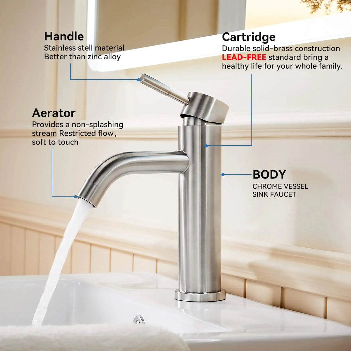 HOROW Stainless Steel Bathroom Faucet With Single Handle and One Hole Model BF0101BN HOROW
