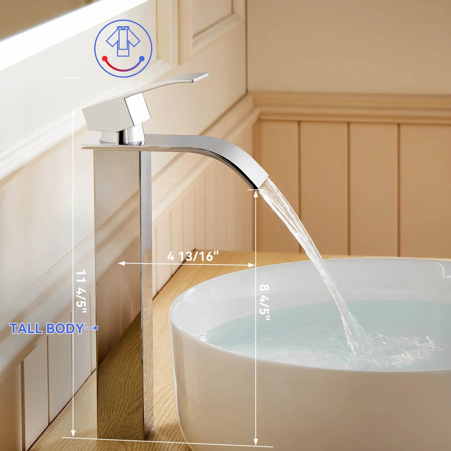 HOROW Chrome Single Hole Bathroom Faucet One Handle With Waterfall Model BF0104CH