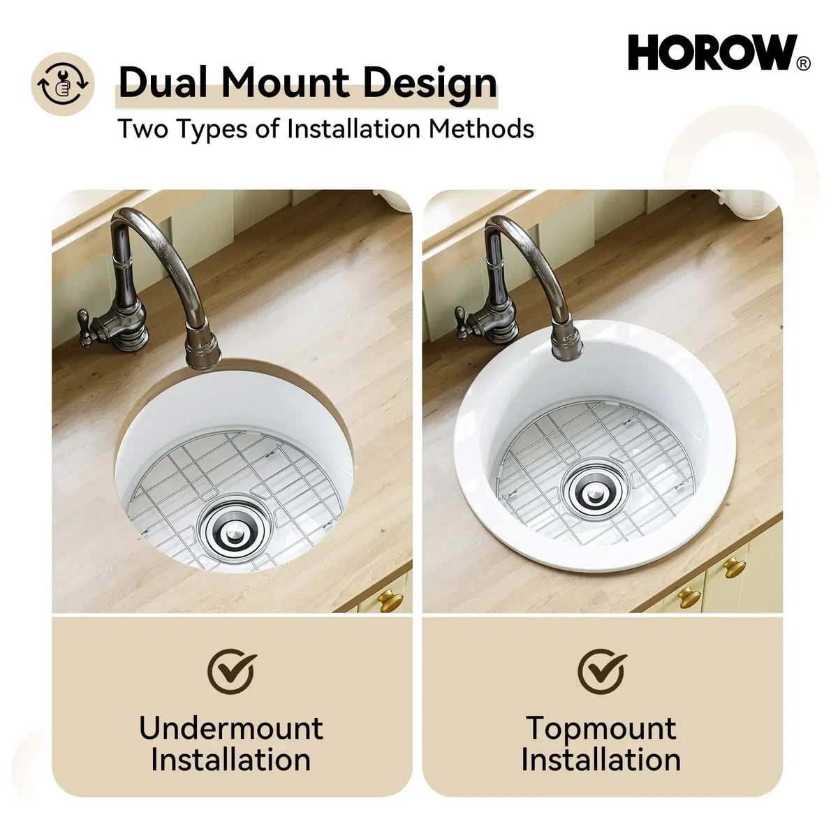 Dual Mount Kitchen Sink of Ceramic and Fireclay Model C1818W HOROW