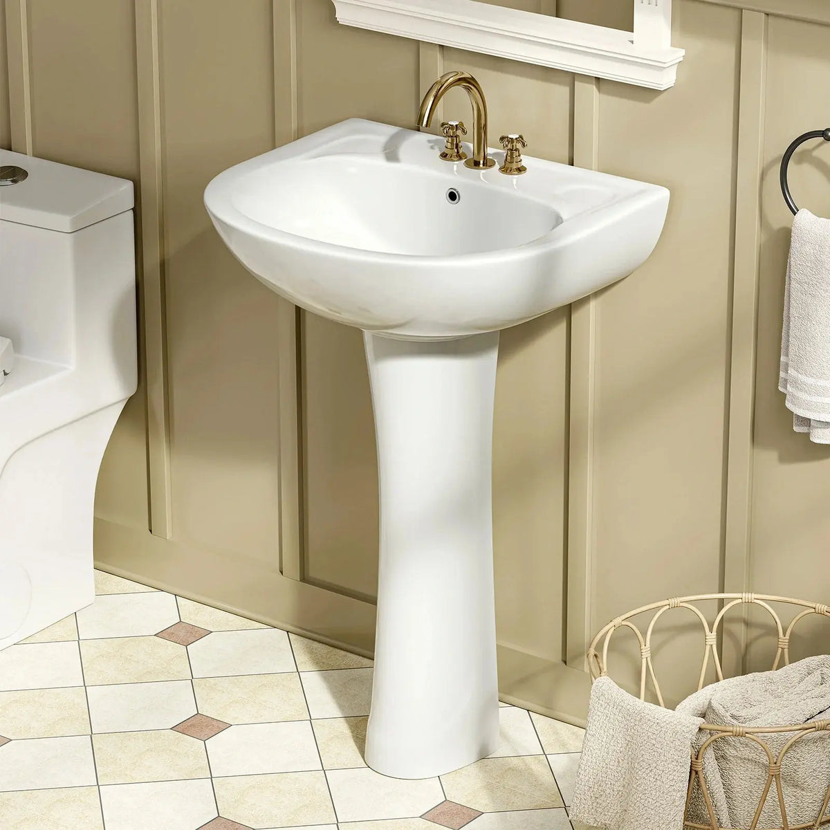 Round Pedestal Sink with Counter Space and Modern Model CBS-R03 HOROW