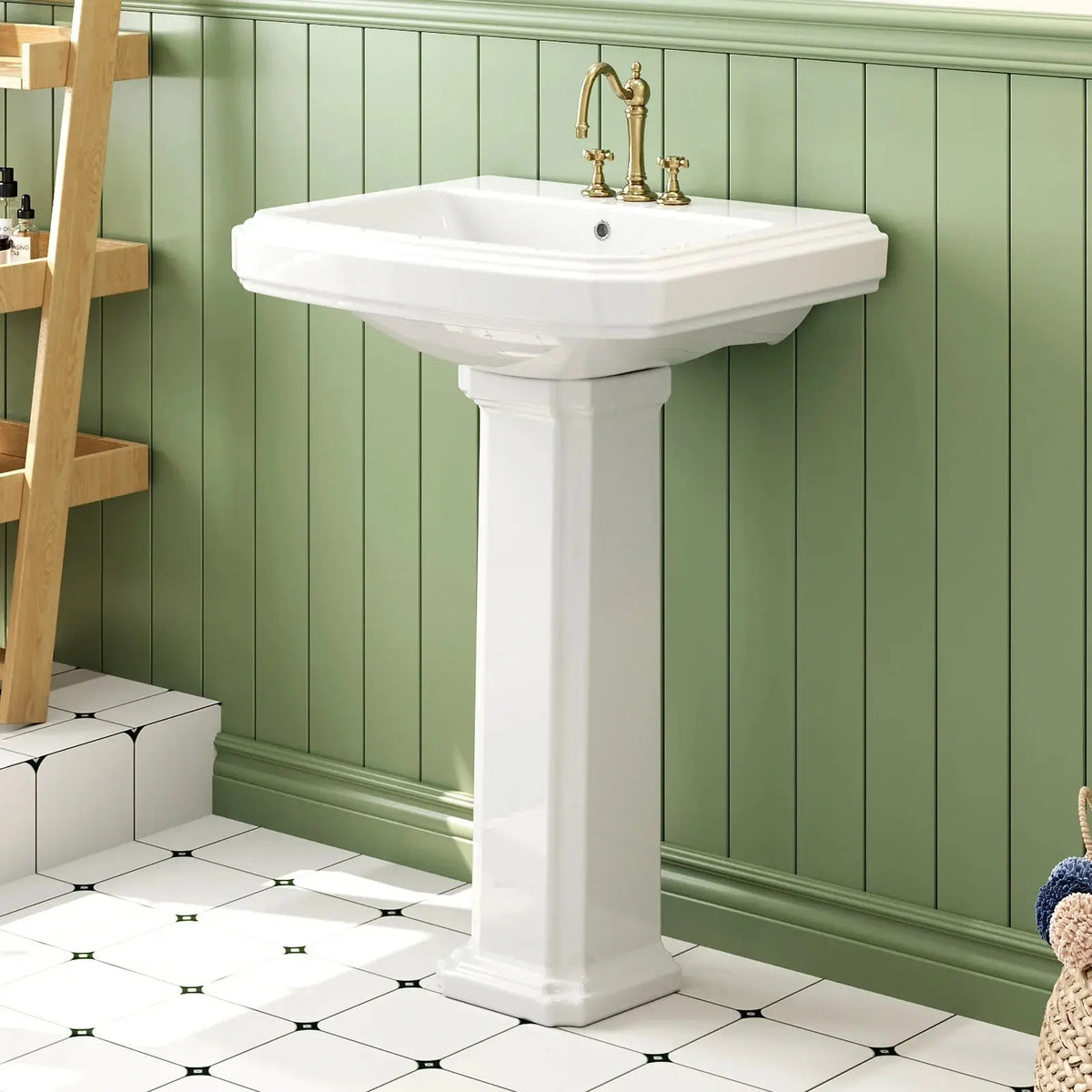 Rectangular Pedestal Sink with Overflow and Ceramic Model CBS-S03 HOROW