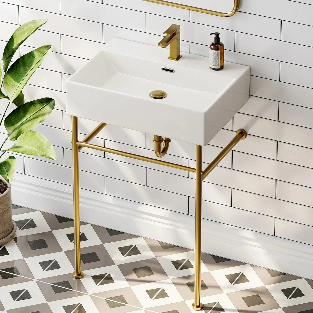 Rectangular Console Sink with Golden Legs and Overflow Model CS6042-SG HOROW