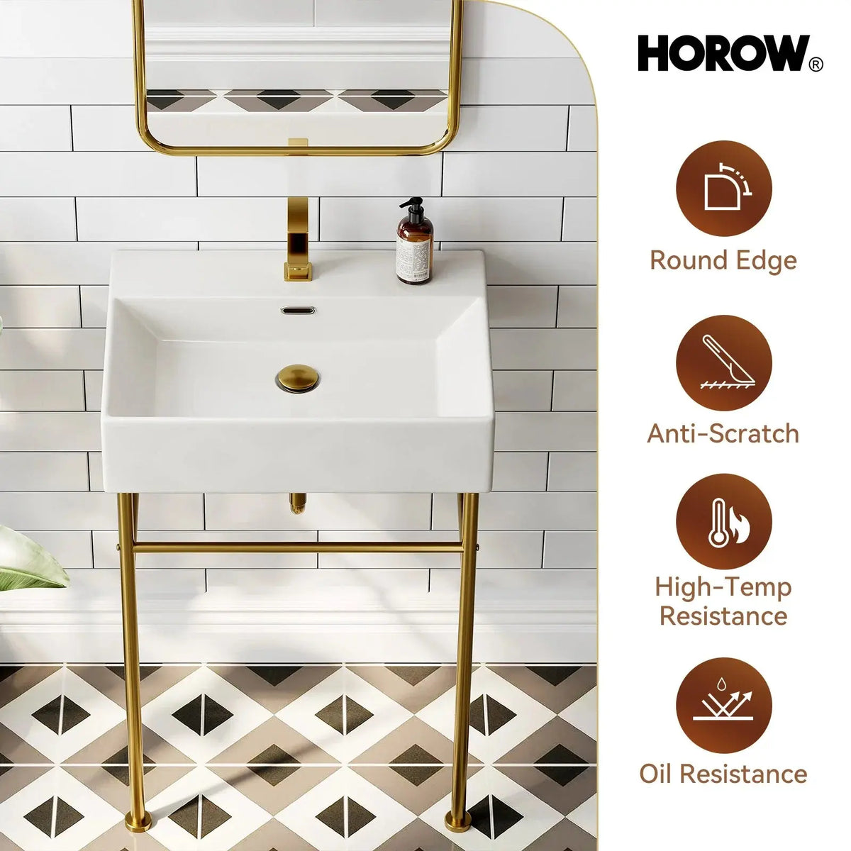 Rectangular Console Sink with Golden Legs and Overflow Model CS6042-SG HOROW