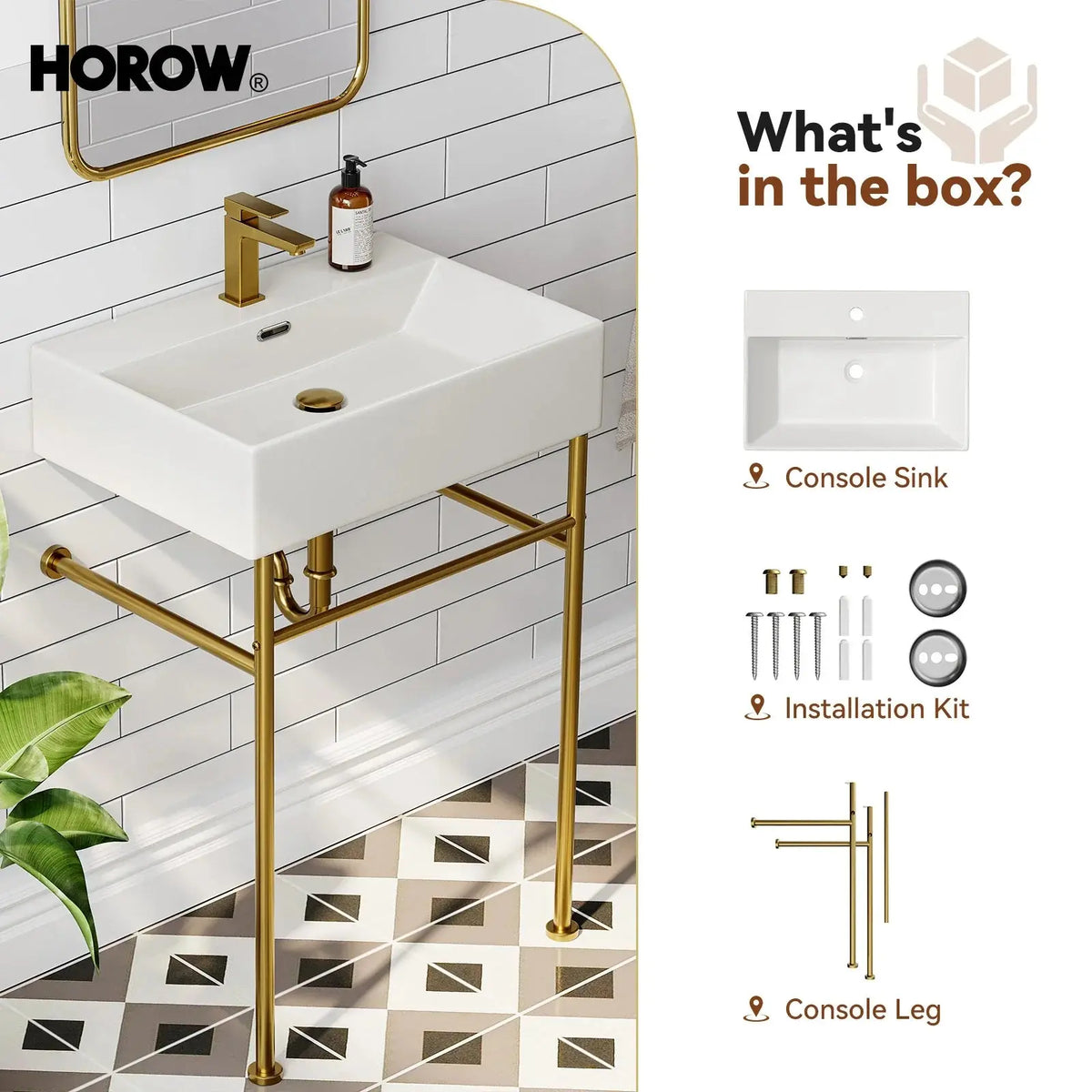 Rectangular Console Sink with Golden Legs and Overflow Model CS6042-SG HOROW
