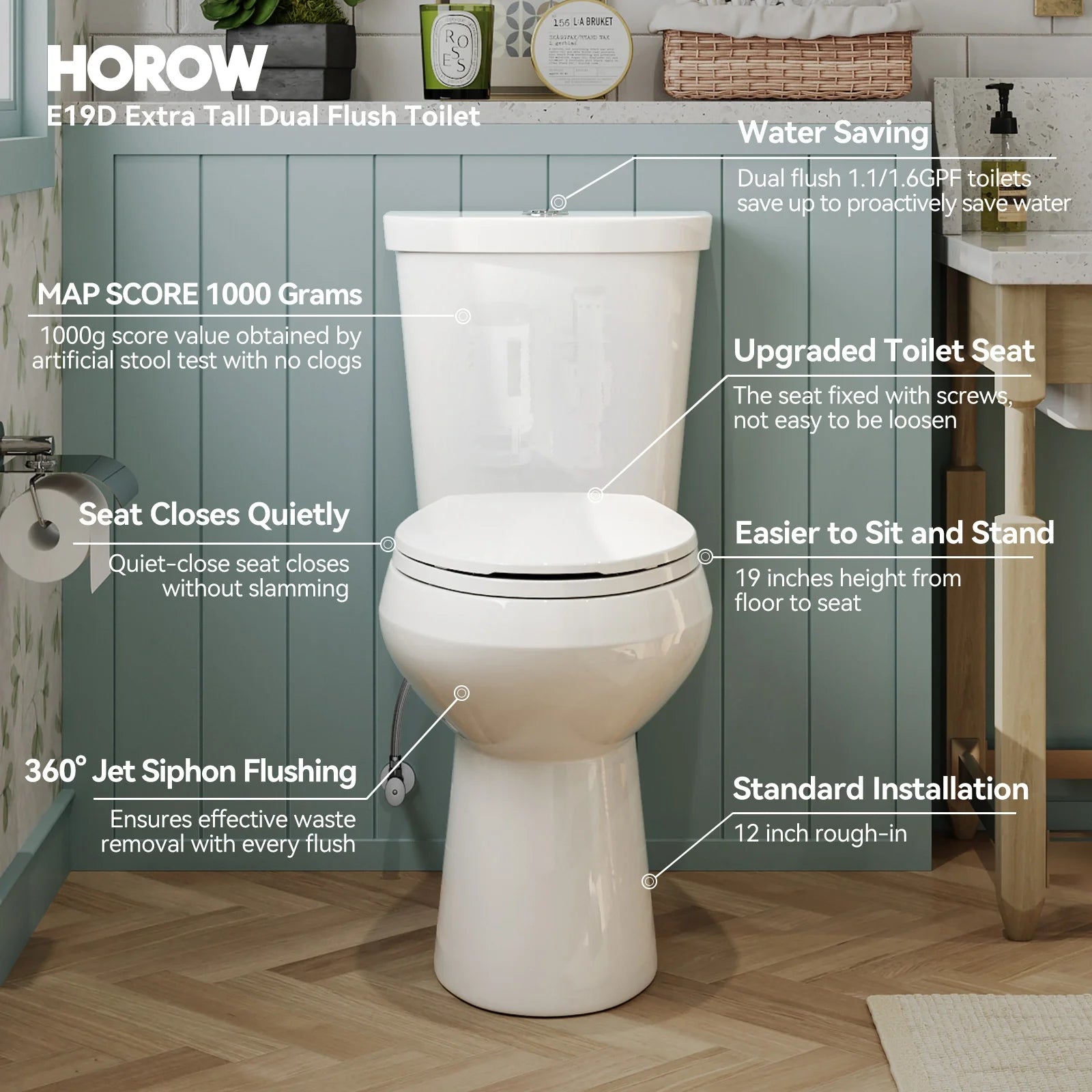 Elongated 2 Piece Toilet with Dual Flush Button and ADA Compliant Model HWTT - E02D