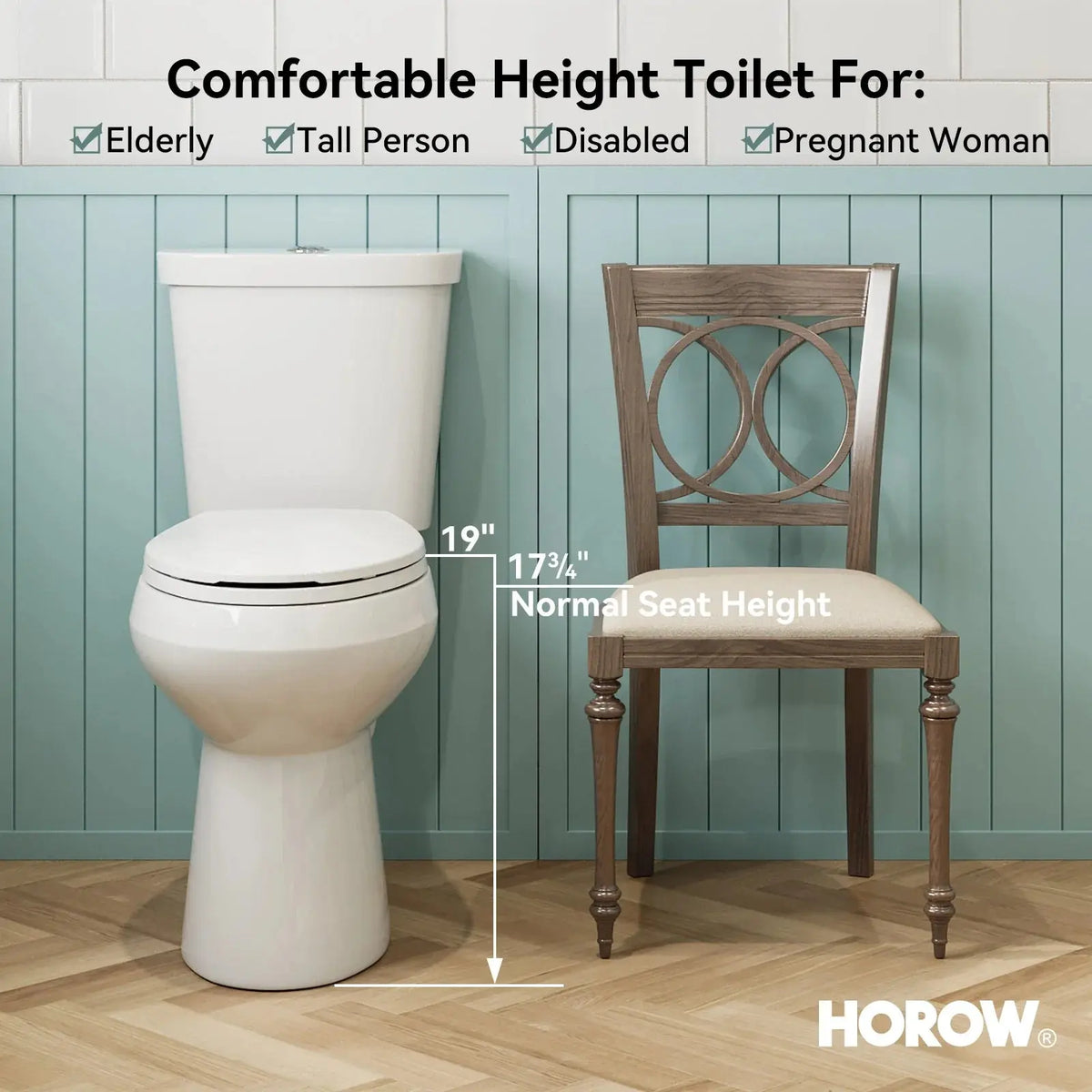 Elongated 2 Piece Toilet with Dual Flush Button and ADA Compliant Model HWTT - E02D HOROW