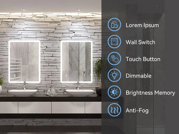 HOROW Rectangular Bathroom Mirror with Acrylic LED Strip Model AM6080S