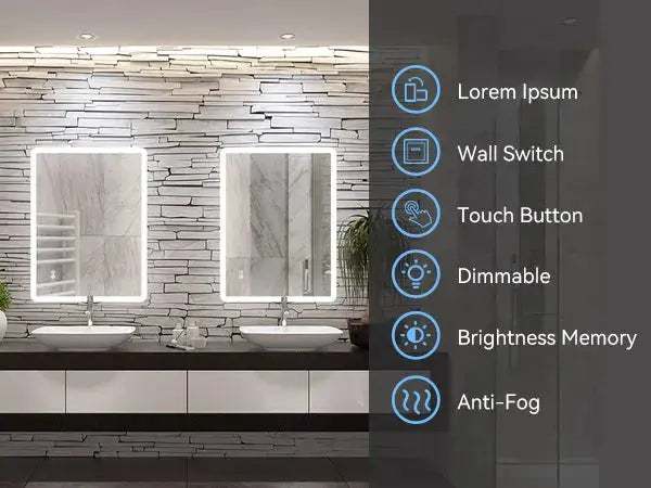 HOROW Rectangular Bathroom Mirror with Acrylic LED Strip Model AM6080S HOROW