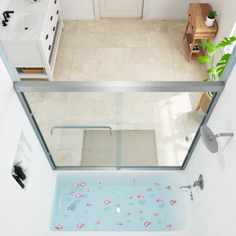 HOROW Bathroom Sliding Glass Door 59 Inch Brushed Nickel Frameless Shower Door Model BE5956-BN