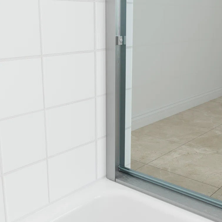 HOROW Bathroom Sliding Glass Door 59 Inch Brushed Nickel Frameless Shower Door Model BE5956-BN