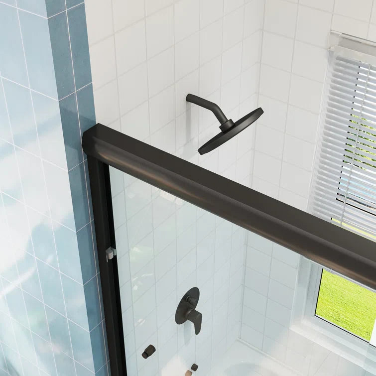 Frameless Sliding Shower Door 59 Inch Matte Black Shower Door Model BE5956-MB