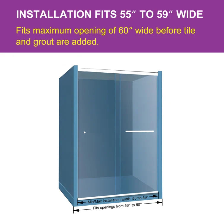 Frameless Sliding Shower Door 59 Inch Matte Black Shower Door Model BE5956-MB