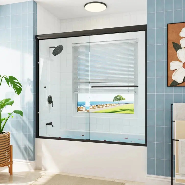 Frameless Sliding Shower Door 59 Inch Matte Black Shower Door Model BE5956-MB HOROW