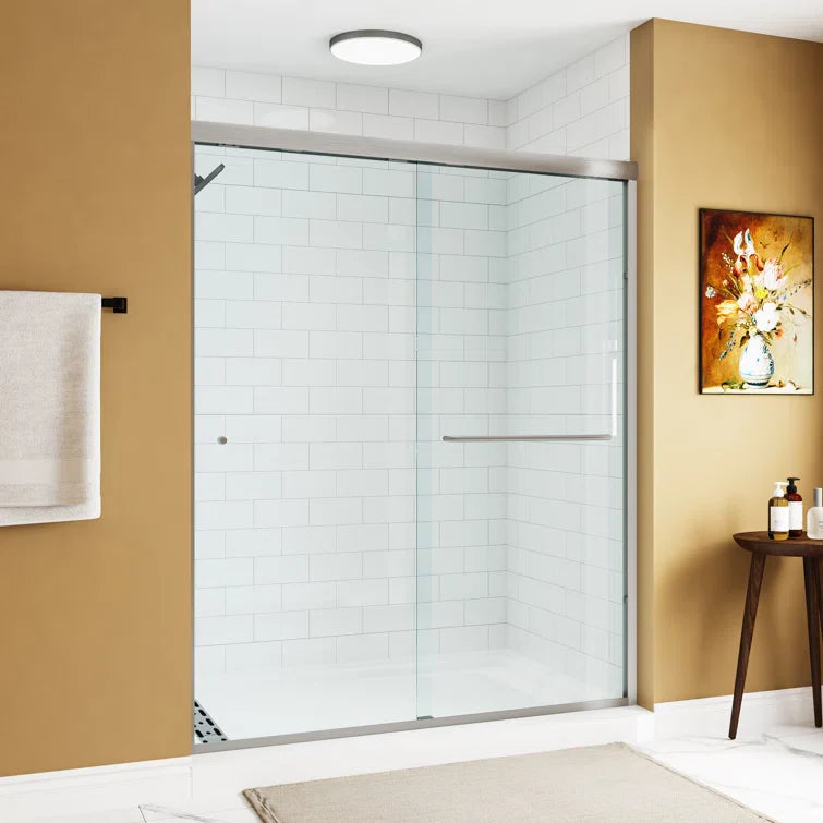 HOROW Bathroom Sliding Glass Door 59 Inch Brushed Nickel Frameless Shower Door Model BE5972-BN