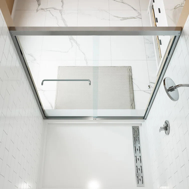 HOROW Bathroom Sliding Glass Door 59 Inch Brushed Nickel Frameless Shower Door Model BE5972-BN