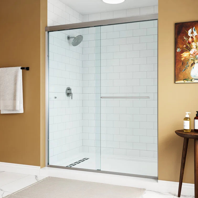 HOROW Bathroom Sliding Glass Door 59 Inch Brushed Nickel Frameless Shower Door Model BE5972-BN