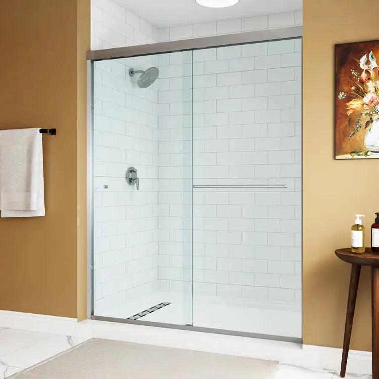 HOROW Bathroom Sliding Glass Door 59 Inch Brushed Nickel Frameless Shower Door Model BE5972-BN HOROW