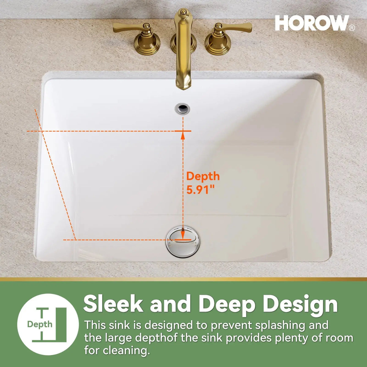 HOROW Rectangular Undermount Bathroom Sink 20 Inch Undermount Sink Model HWTP-S5138D HOROW