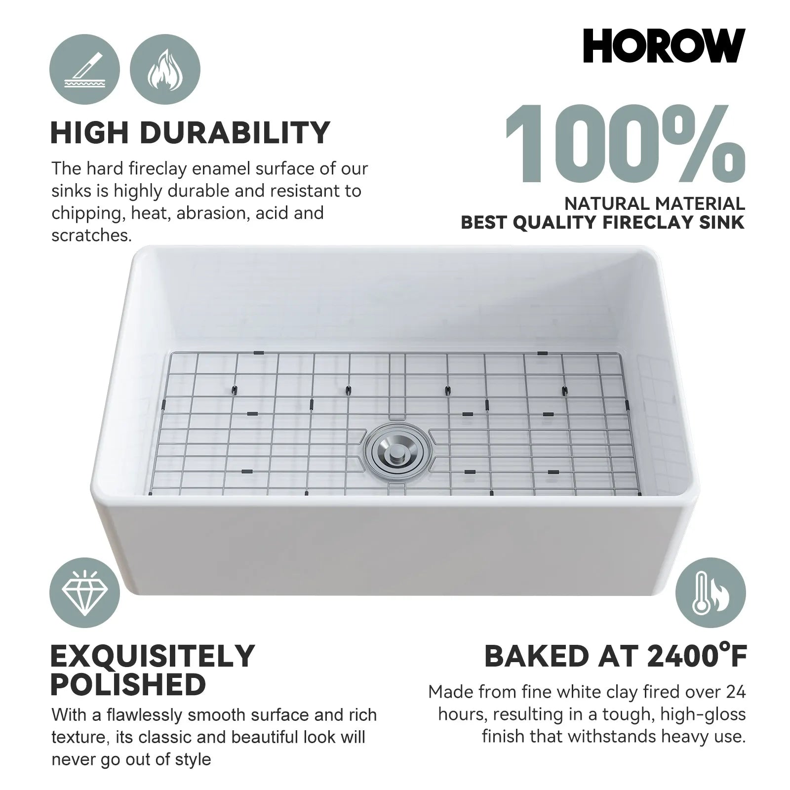 HOROW White Undermount Kitchen Sink 33 Inch Sink Model S3320W