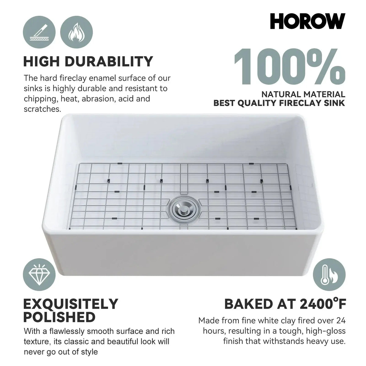 HOROW White Undermount Kitchen Sink 33 Inch Sink Model S3320W HOROW